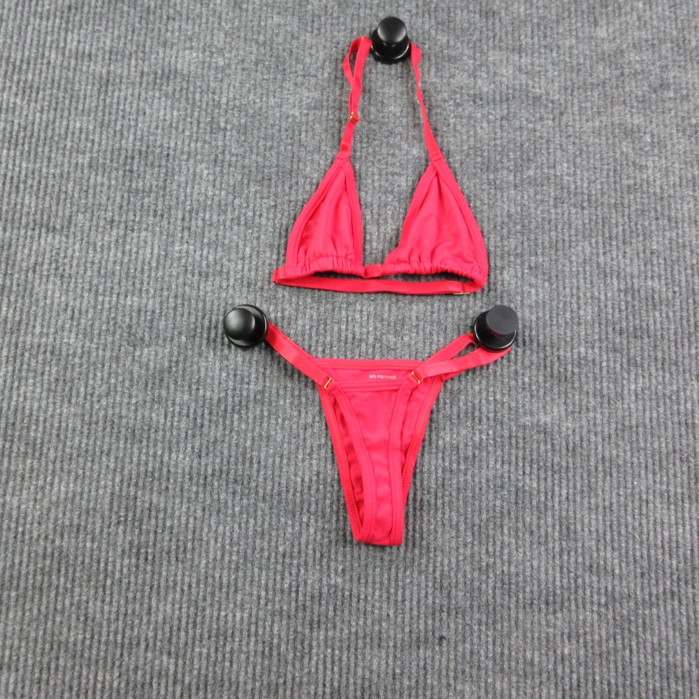 VIKINI Bikini Womens S Red Triangle Halter Thong Lined Adjustable UPF50+ Brazil